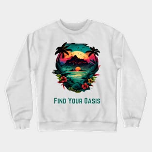 Sunset Tropical Aqua Oasis Art Crewneck Sweatshirt